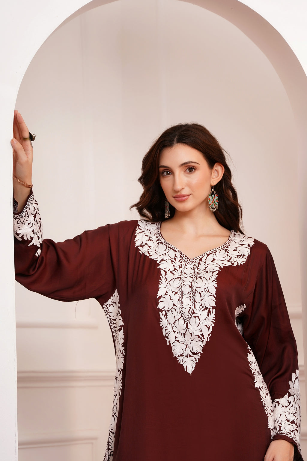 Kashmiri AARI WORK Pure Crepe suit 3pcs - Deep Maroon