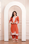 Kashmiri AARI WORK Pure Crepe suit 3pcs - Rust Orange