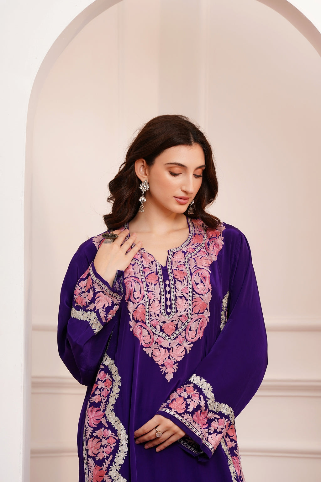 Kashmiri AARI WORK Pure Crepe suit 3pcs - Royal Purple