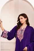 Kashmiri AARI WORK Pure Crepe suit 3pcs - Royal Purple