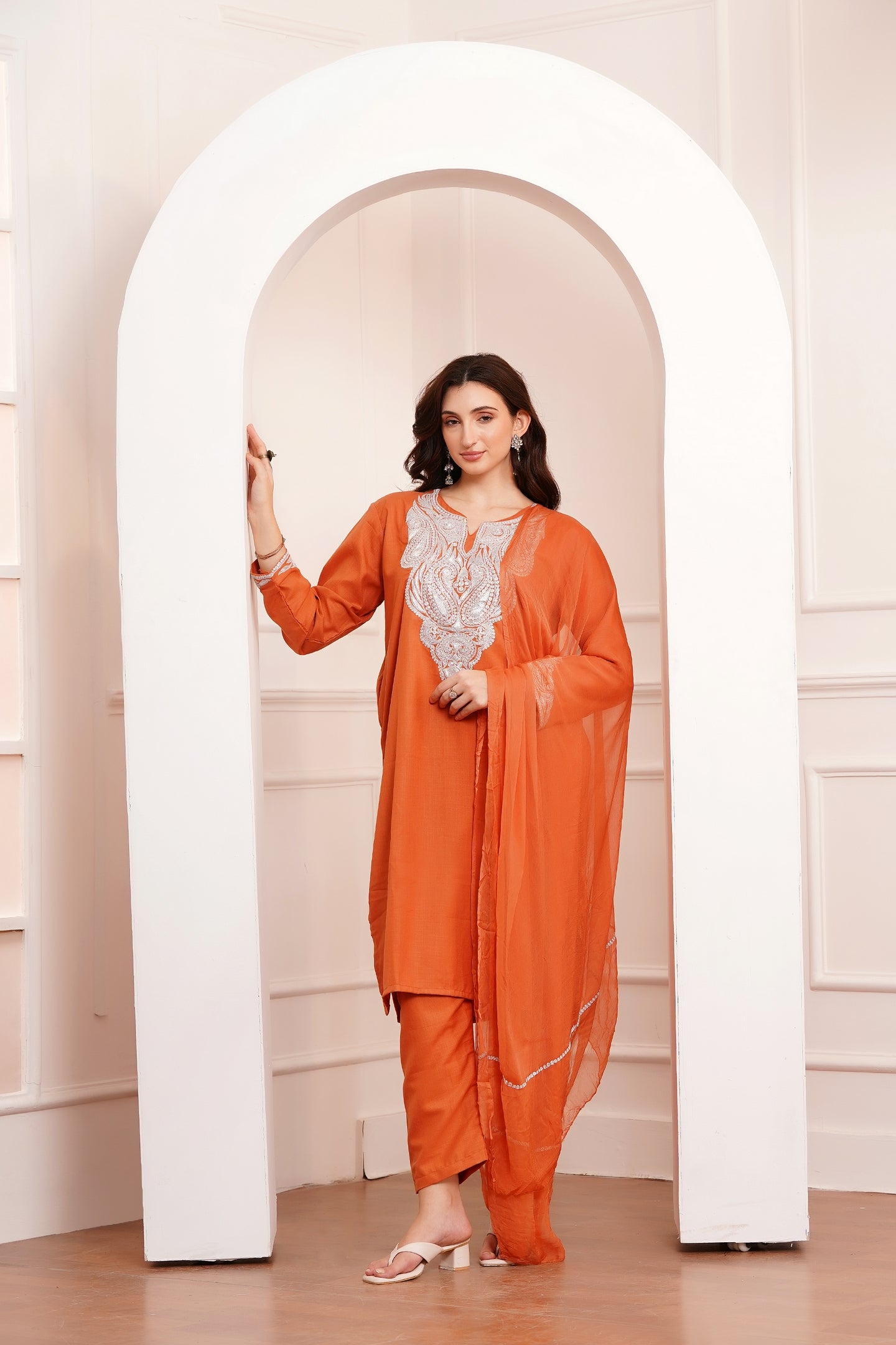 Kashmiri Cotton botta Tilla - 3pc set - Amber Spice