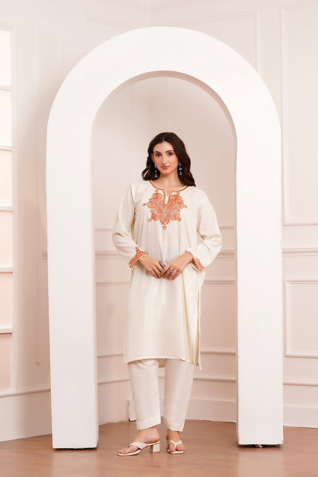 Kashmiri Cotton botta Tilla - 3pc set - Luxe Ecru