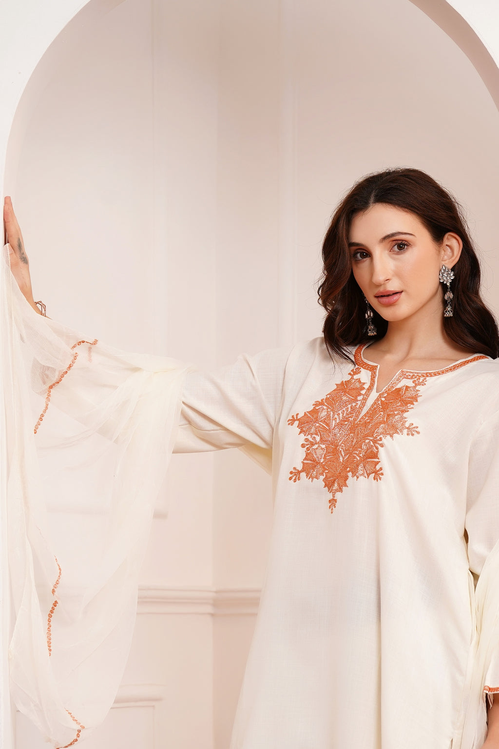 Kashmiri Cotton botta Tilla - 3pc set - Luxe Ecru