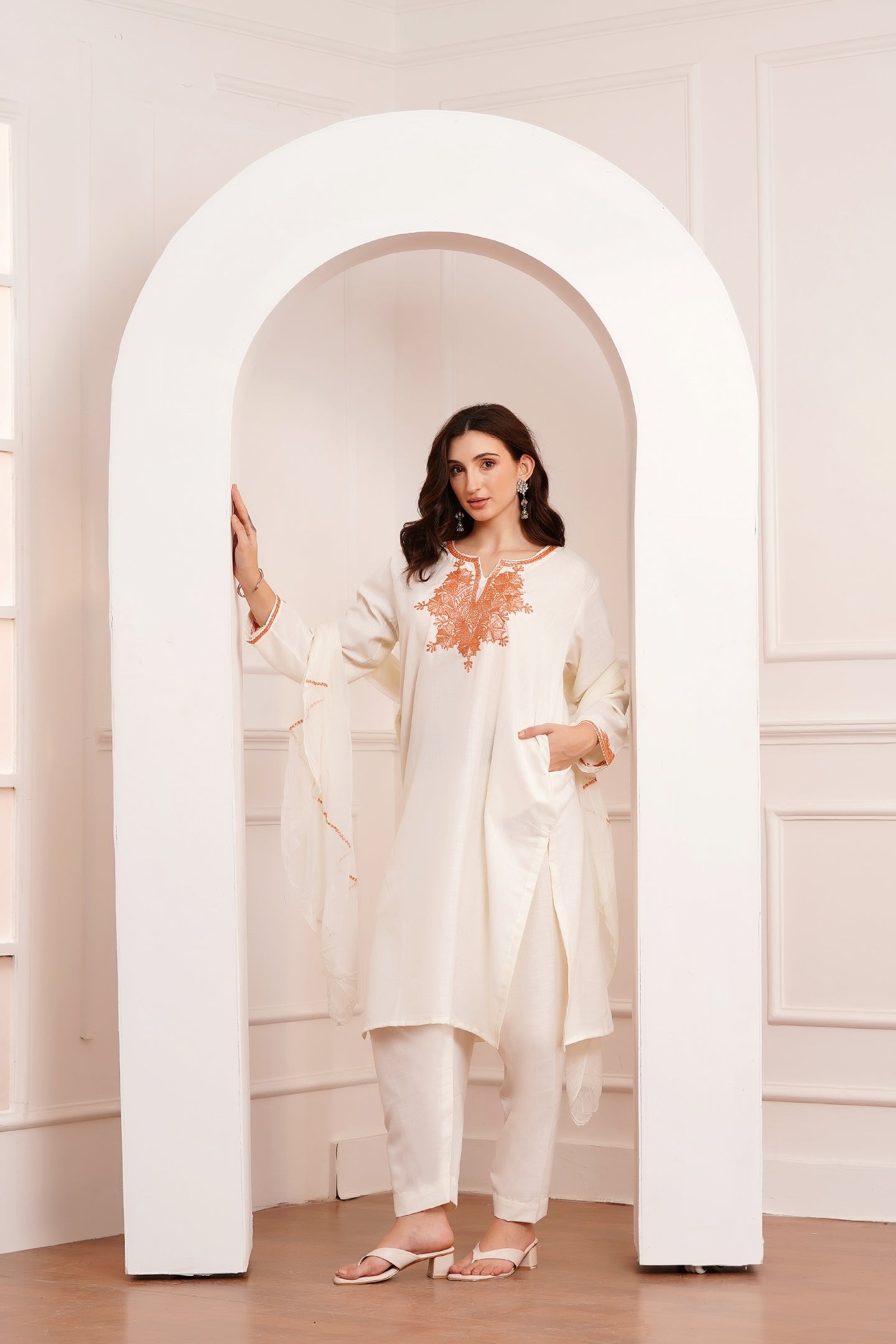Kashmiri Cotton botta Tilla - 3pc set - Luxe Ecru