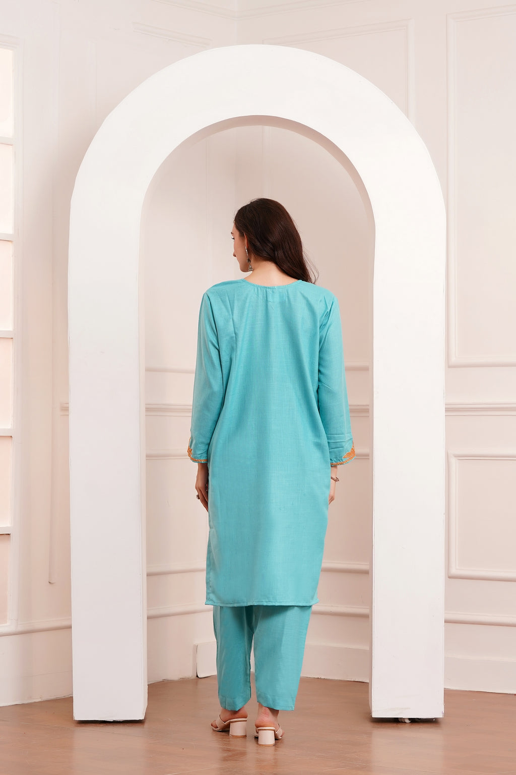 Kashmiri Cotton botta Tilla - 3pc set - Lagoon Turquoise