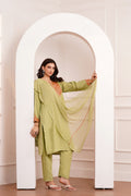 Kashmiri Cotton botta Tilla - 3pc set - Pistachio Sage
