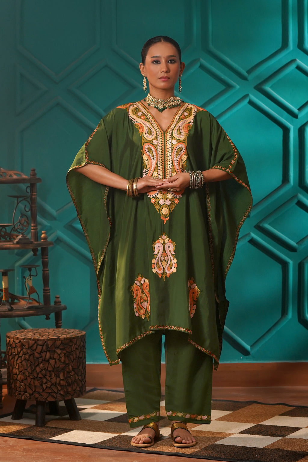 Regal & Heritage - KAFTAN-Muslin cotton Co-ord set-2pc - Emerald Enclave