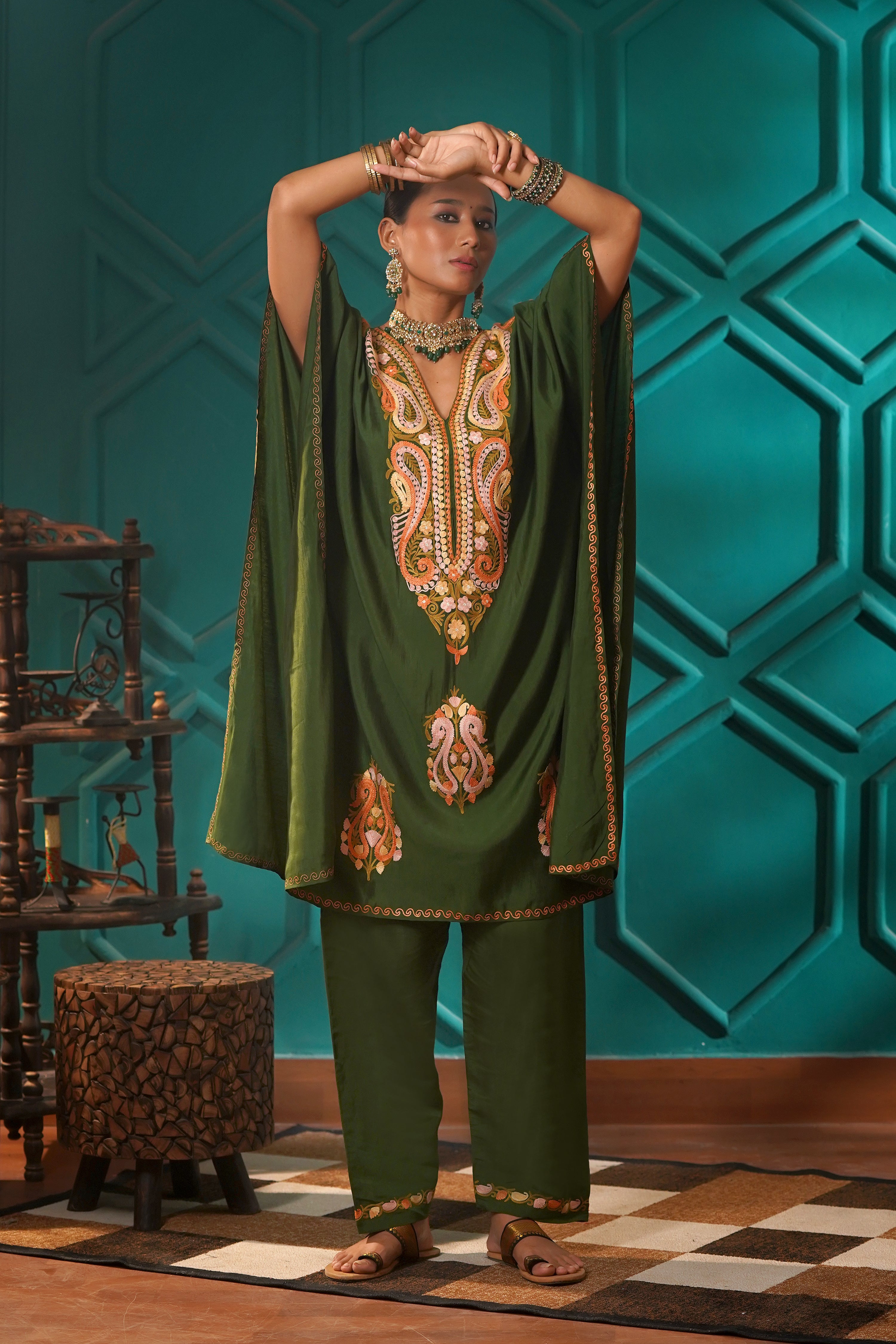 Regal & Heritage - KAFTAN-Muslin cotton Co-ord set-2pc - Emerald Enclave