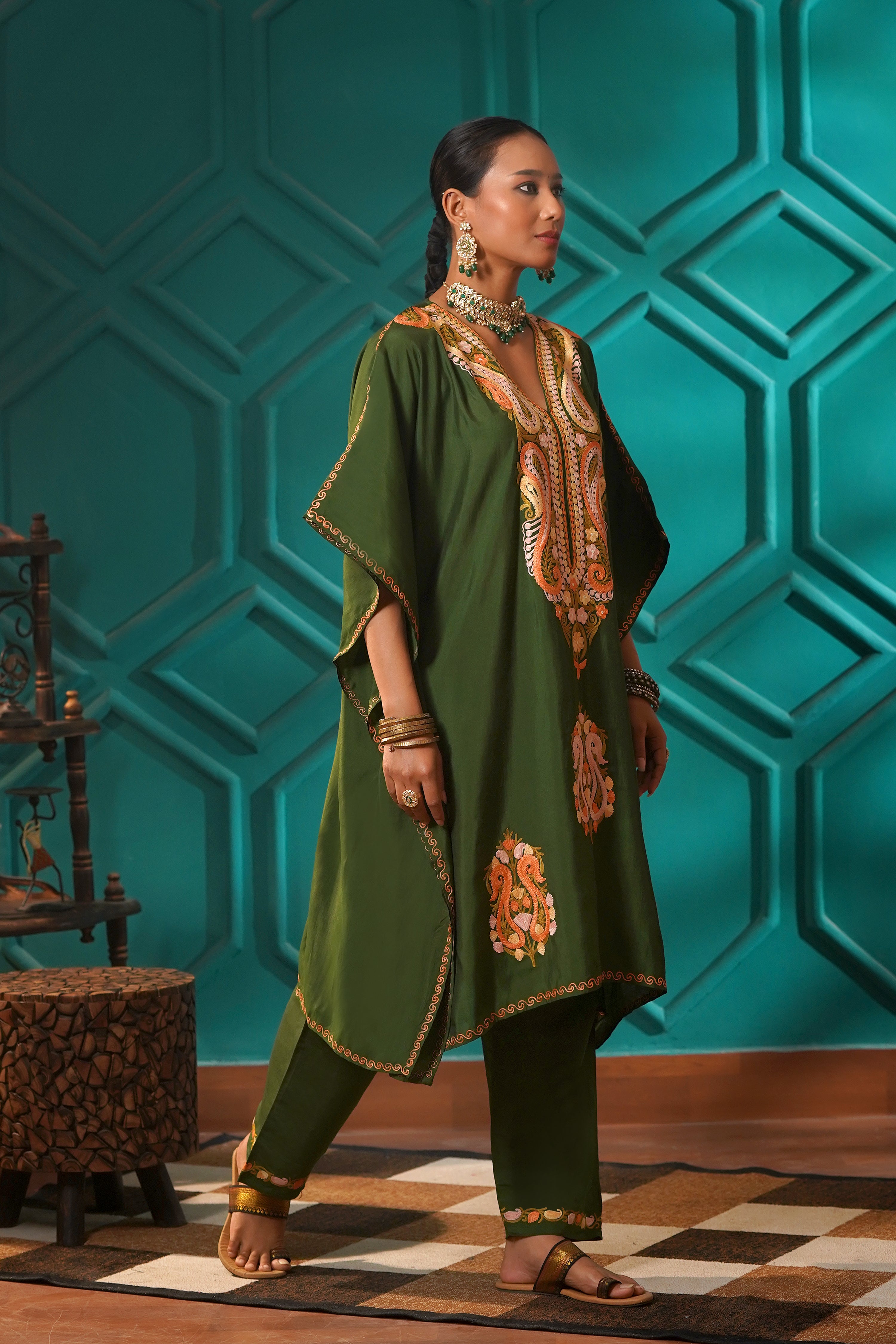 Regal & Heritage - KAFTAN-Muslin cotton Co-ord set-2pc - Emerald Enclave
