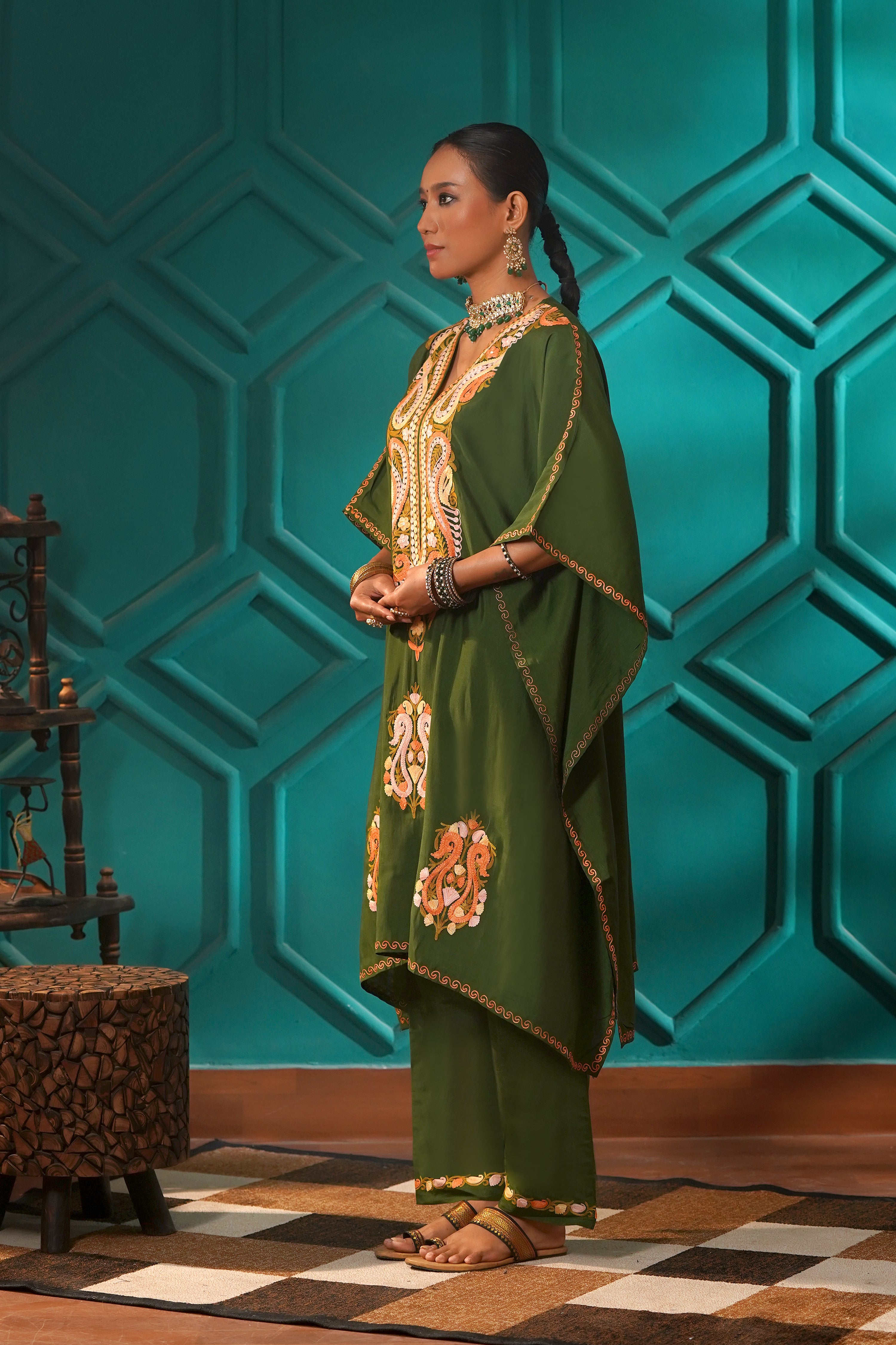 Regal & Heritage - KAFTAN-Muslin cotton Co-ord set-2pc - Emerald Enclave
