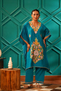 Regal & Heritage - KAFTAN-Muslin cotton Co-ord set-2pc - Persian Turquoise