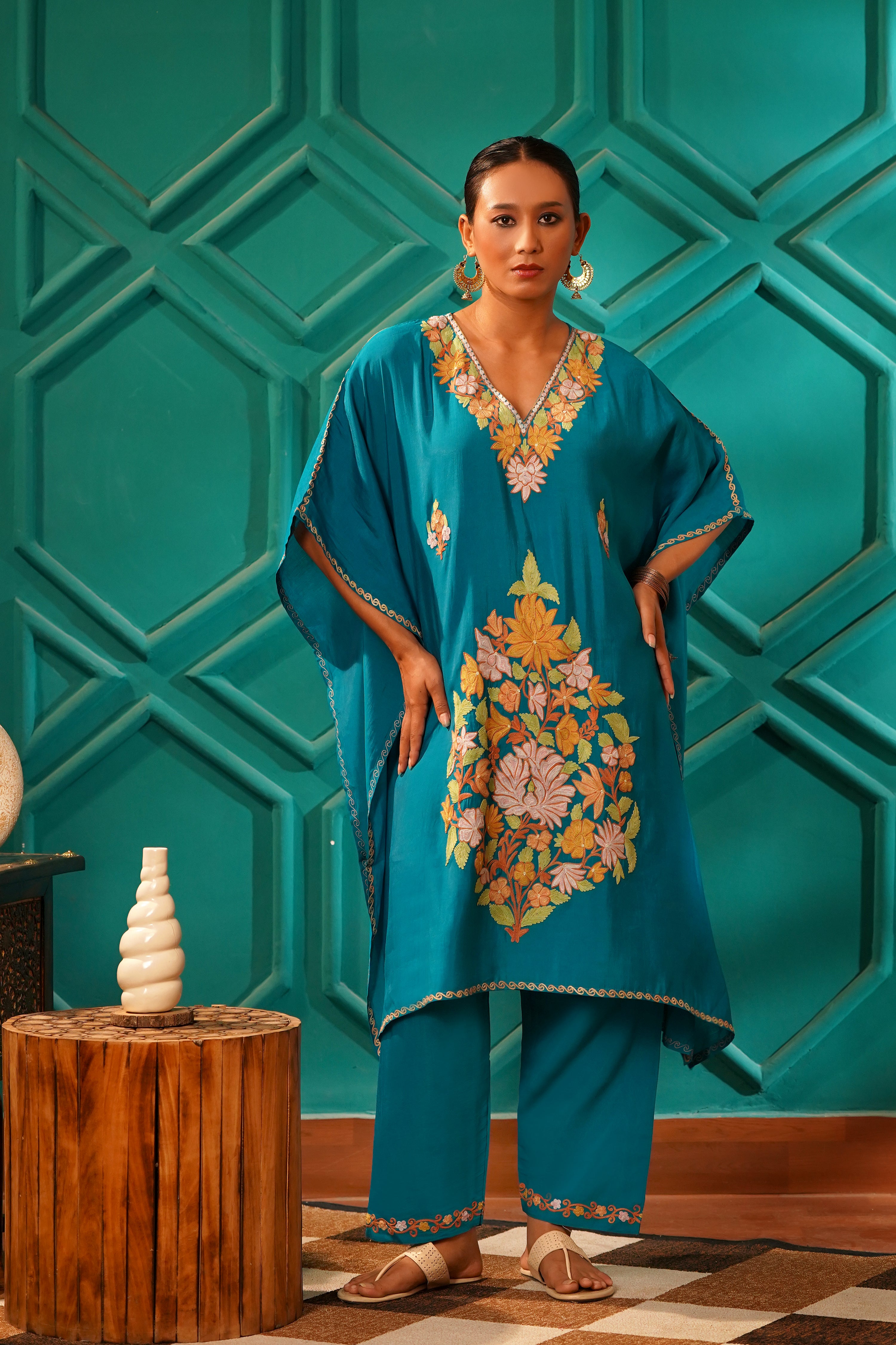 Regal & Heritage - KAFTAN-Muslin cotton Co-ord set-2pc - Persian Turquoise