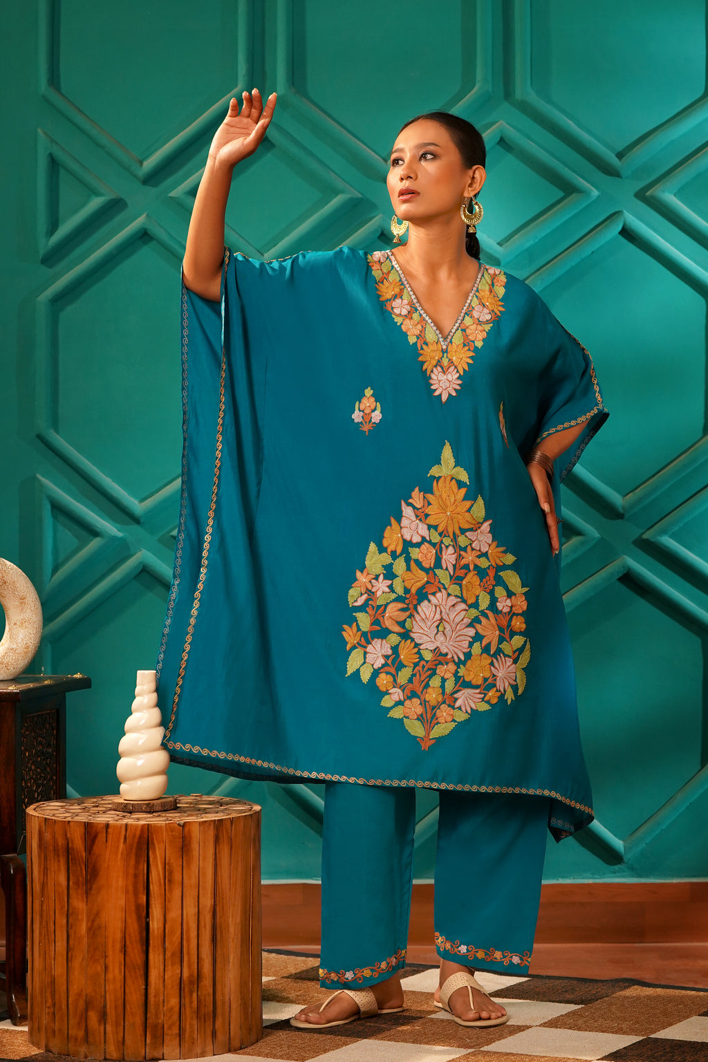 Regal & Heritage - KAFTAN-Muslin cotton Co-ord set-2pc - Persian Turquoise