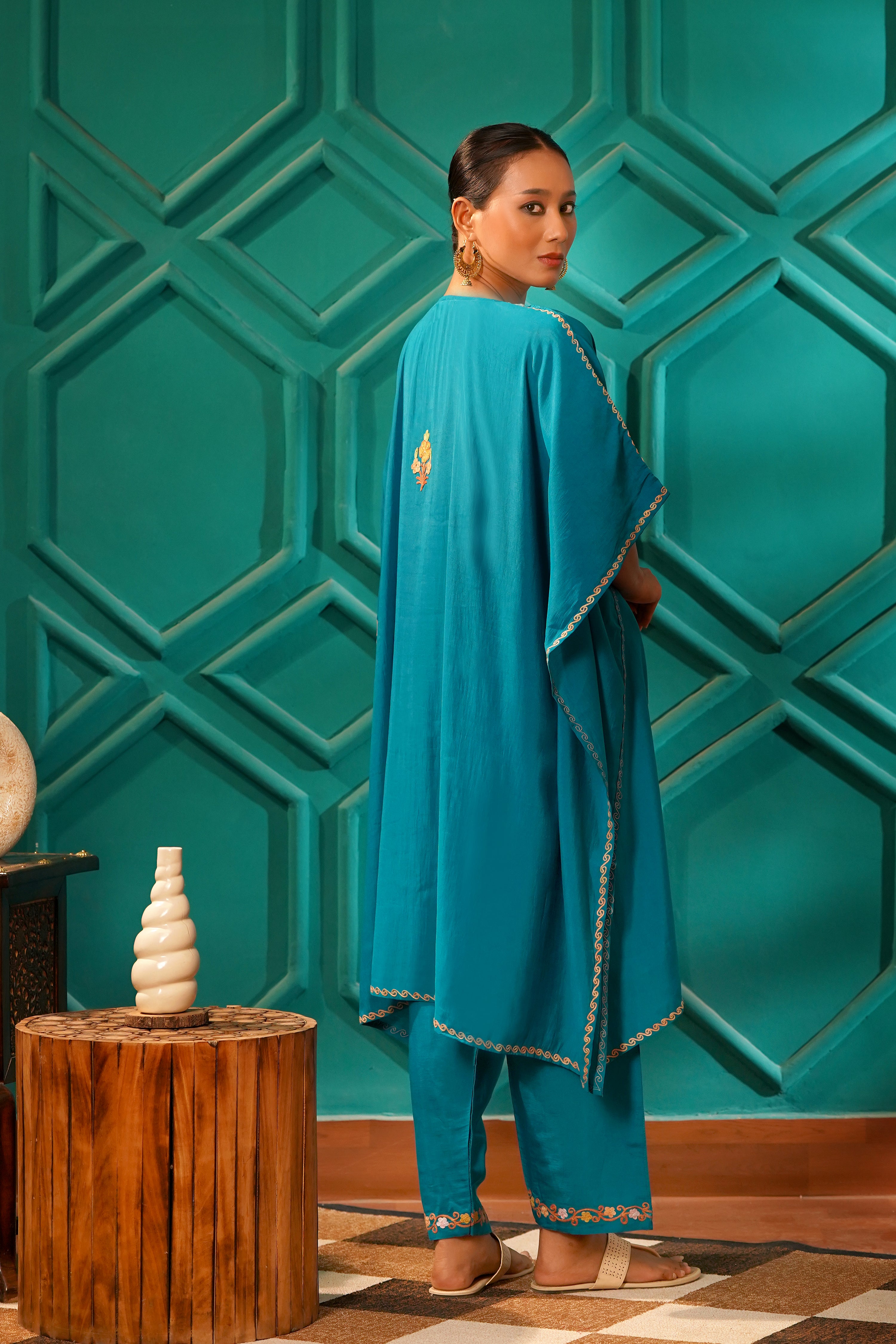 Regal & Heritage - KAFTAN-Muslin cotton Co-ord set-2pc - Persian Turquoise