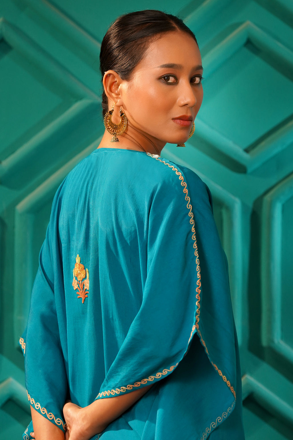 Regal & Heritage - KAFTAN-Muslin cotton Co-ord set-2pc - Persian Turquoise