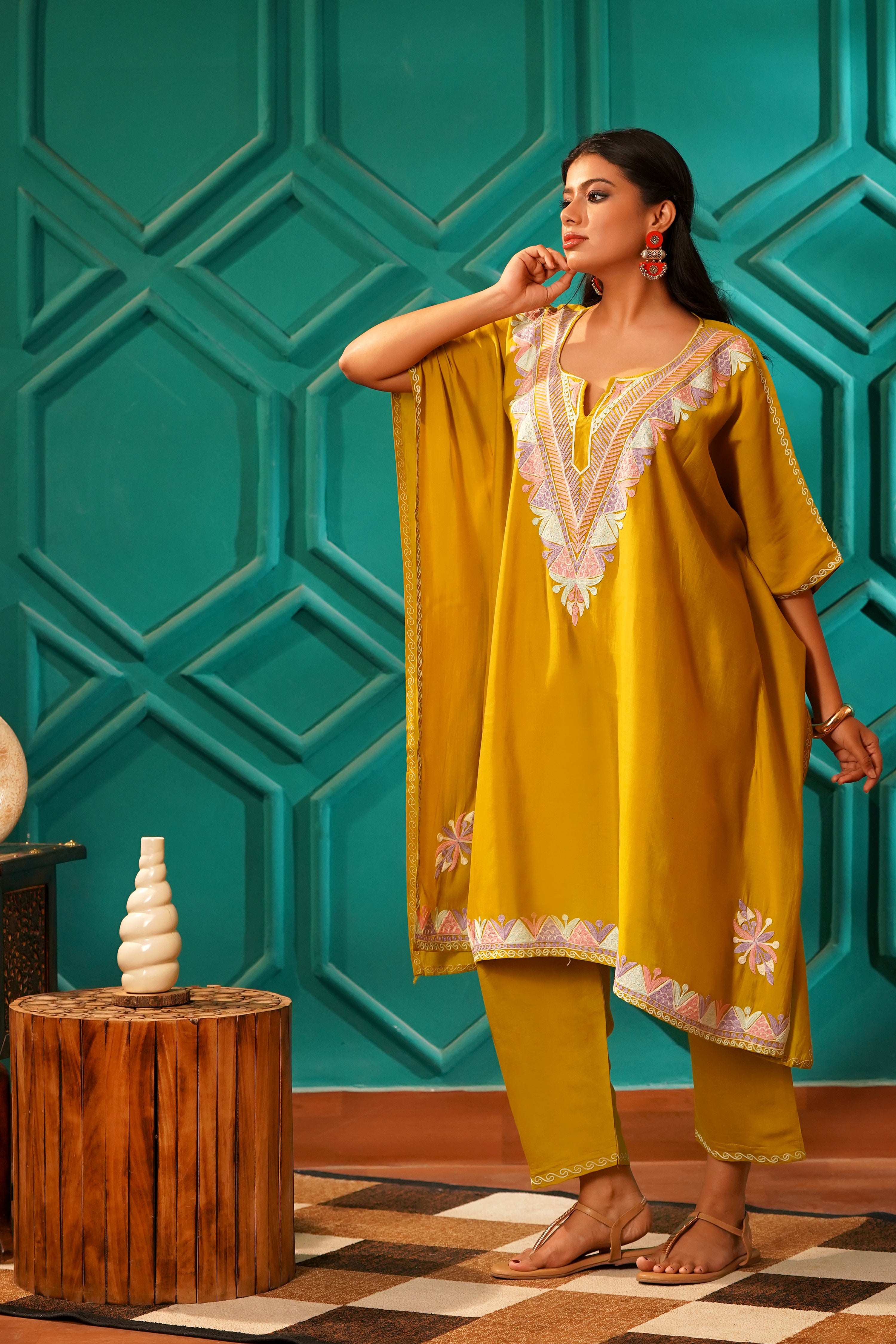 Regal & Heritage - KAFTAN-Muslin cotton Co-ord set-2pc - Vintage Ochre