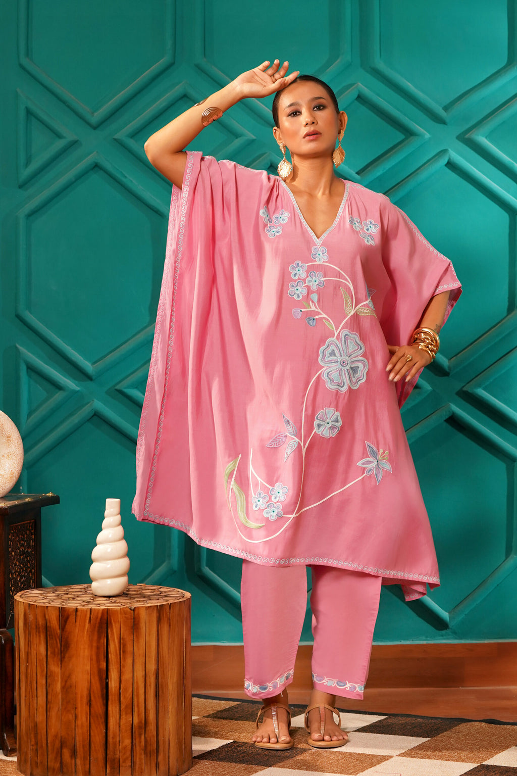 Regal & Heritage - KAFTAN-Muslin cotton Co-ord set-2pc - cherry blossom