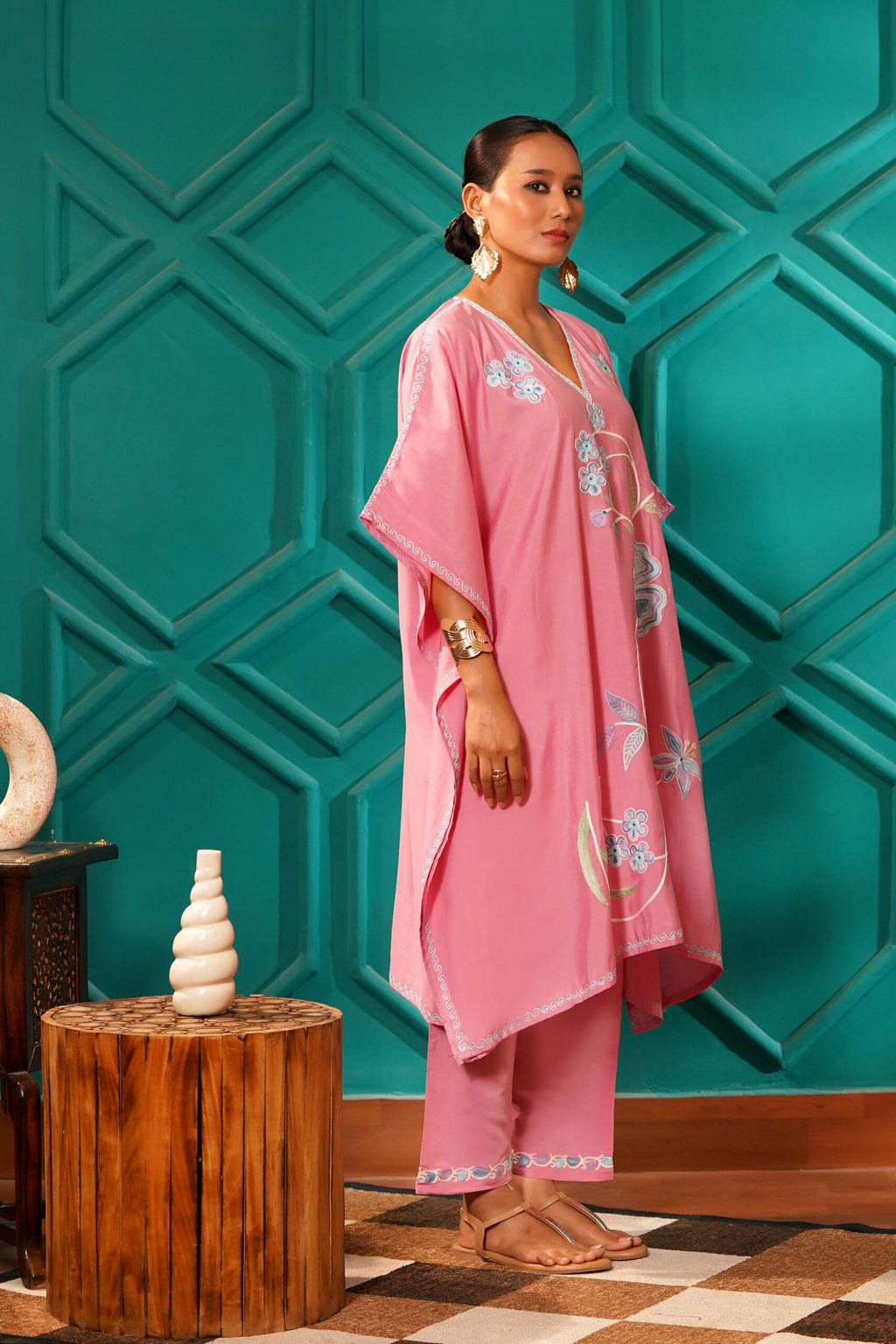 Regal & Heritage - KAFTAN-Muslin cotton Co-ord set-2pc - cherry blossom