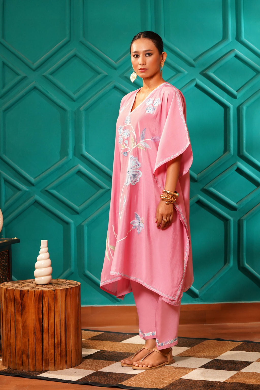 Regal & Heritage - KAFTAN-Muslin cotton Co-ord set-2pc - cherry blossom