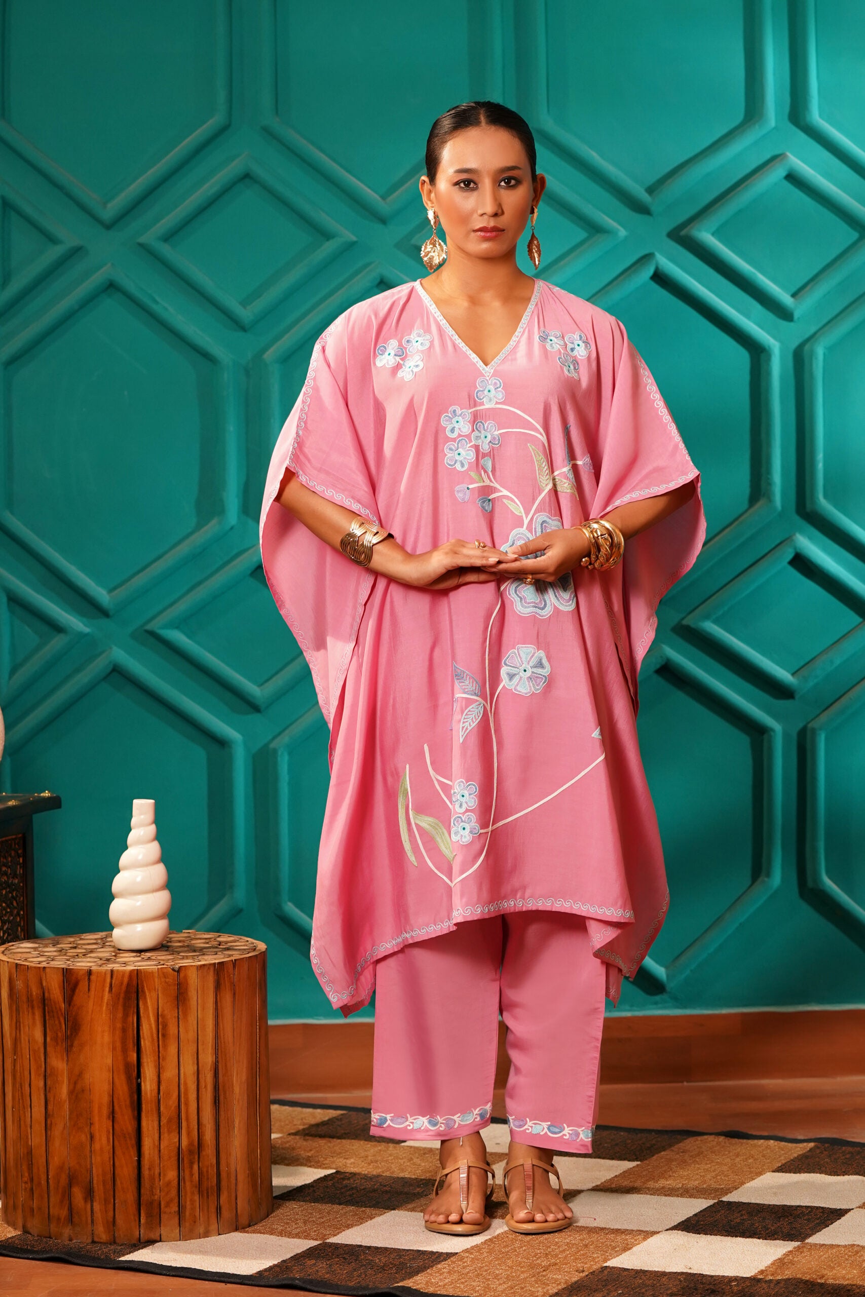 Regal & Heritage - KAFTAN-Muslin cotton Co-ord set-2pc - cherry blossom