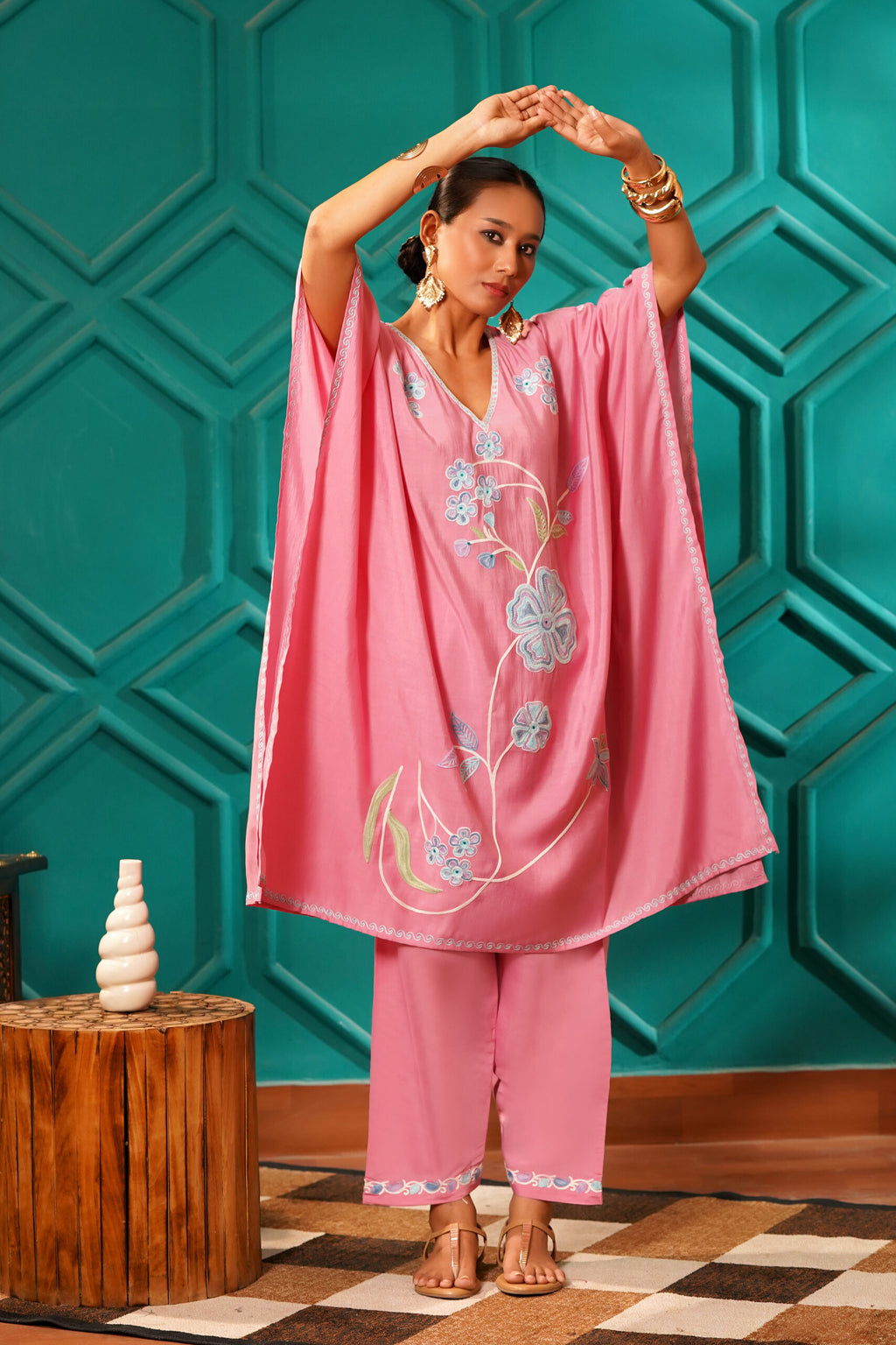 Regal & Heritage - KAFTAN-Muslin cotton Co-ord set-2pc - cherry blossom