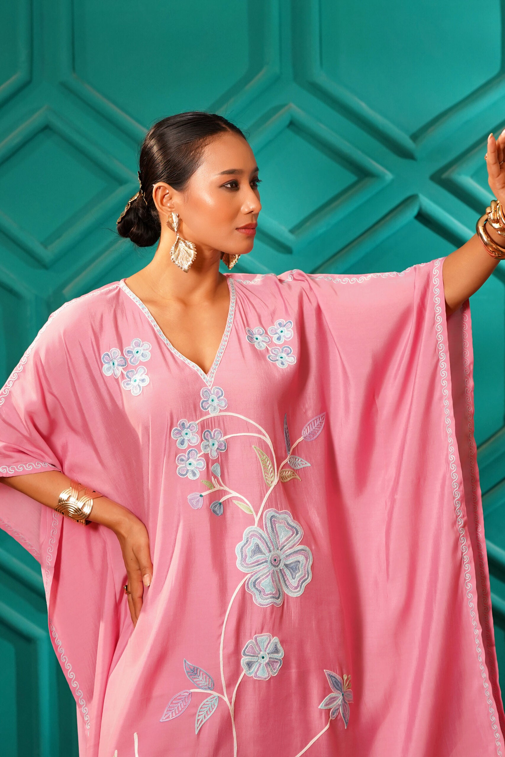 Regal & Heritage - KAFTAN-Muslin cotton Co-ord set-2pc - cherry blossom