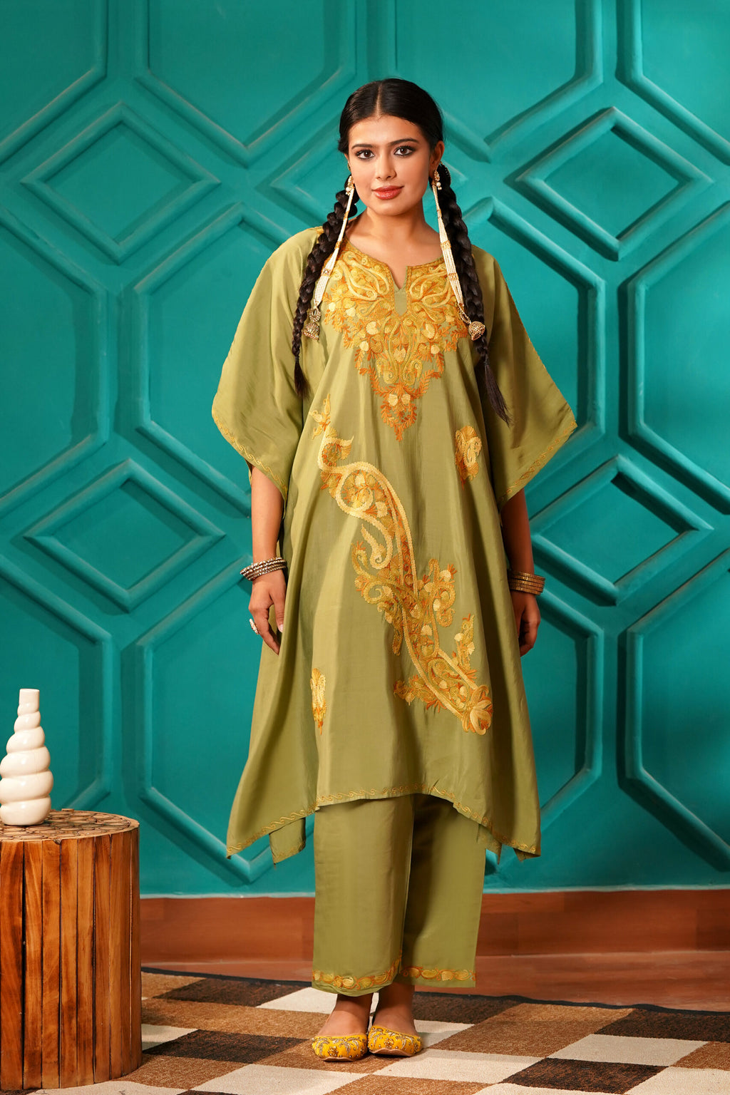 Regal & Heritage - KAFTAN-Muslin cotton Co-ord set-2pc - Imperial Sage