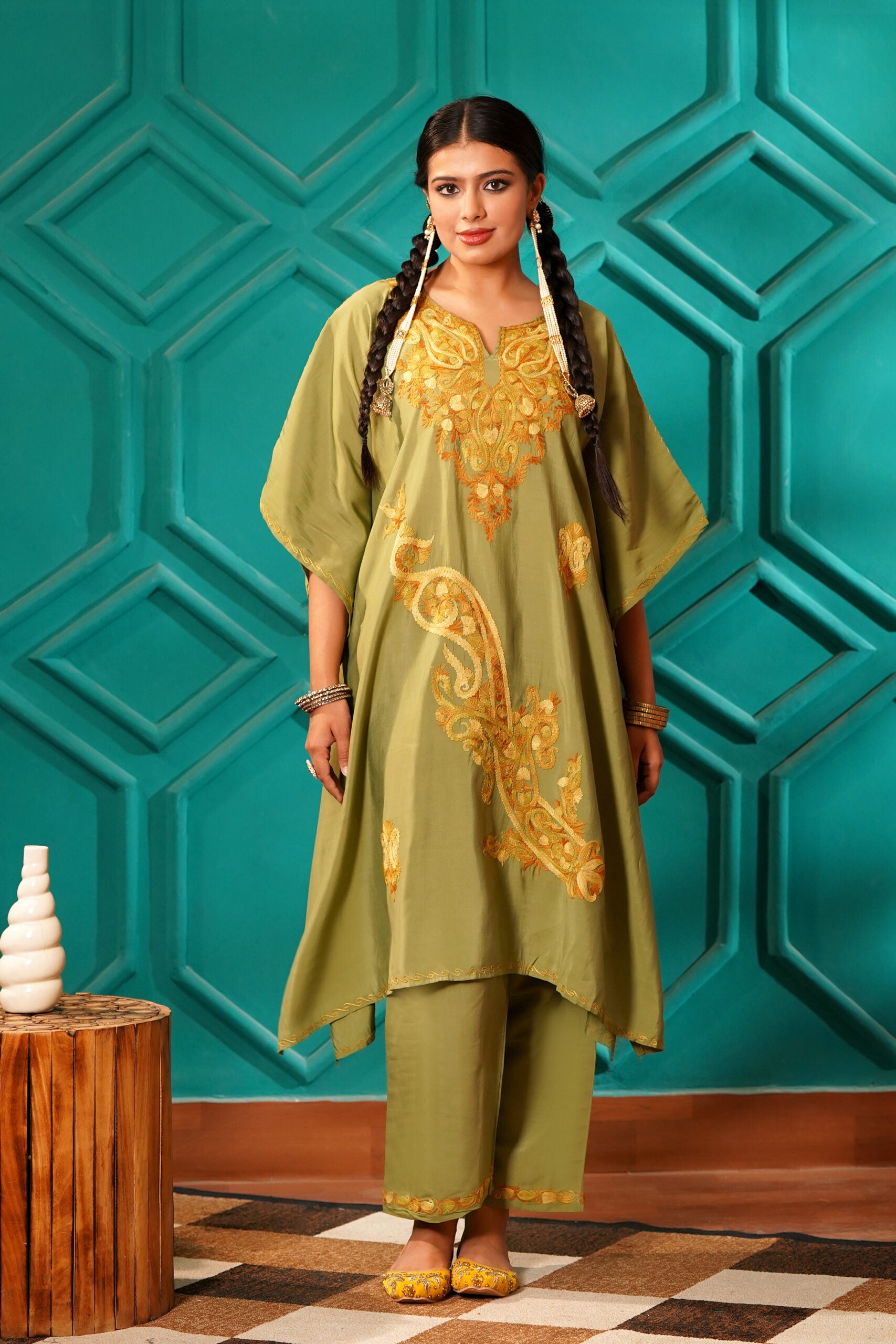 Regal & Heritage - KAFTAN-Muslin cotton Co-ord set-2pc - Imperial Sage