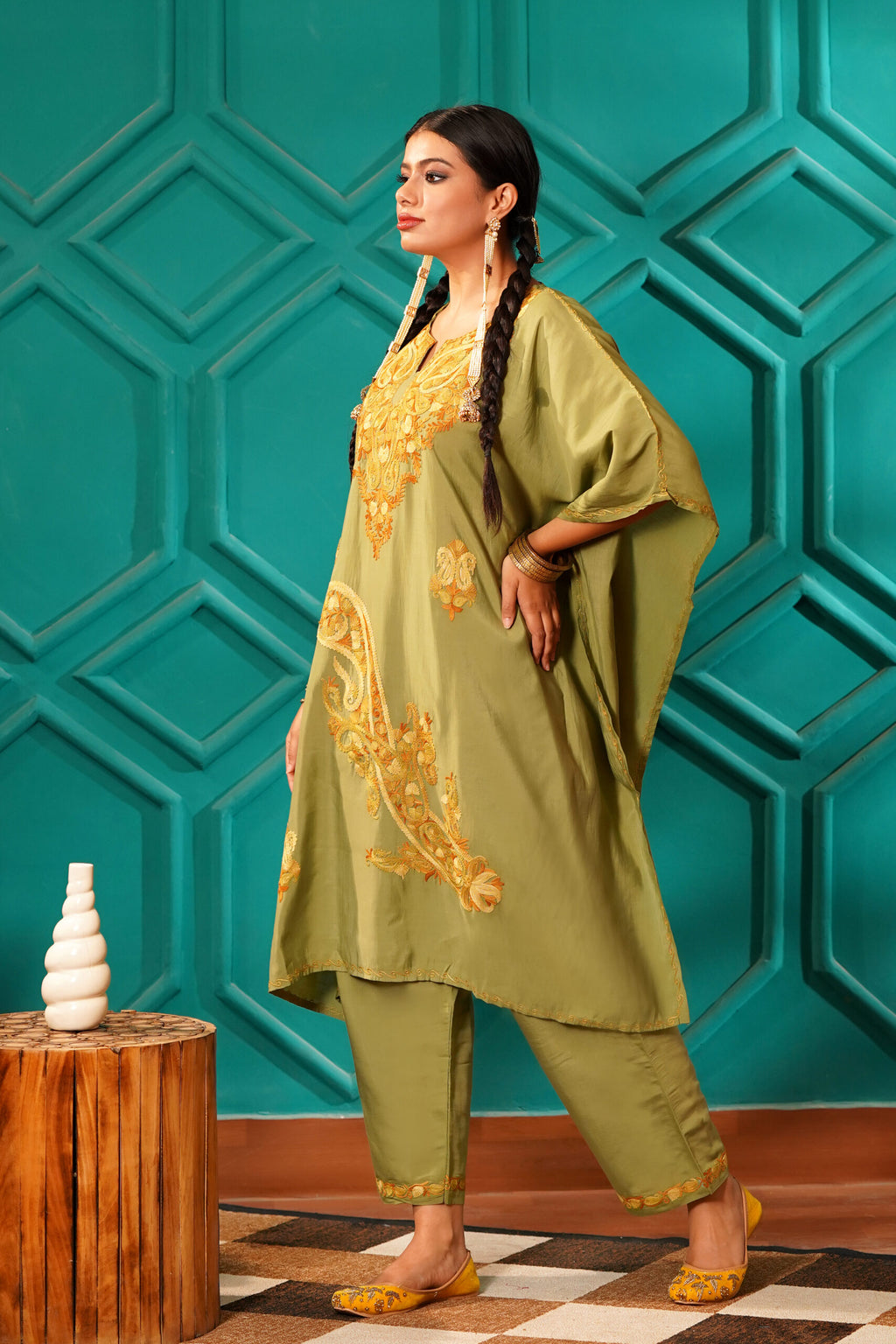 Regal & Heritage - KAFTAN-Muslin cotton Co-ord set-2pc - Imperial Sage