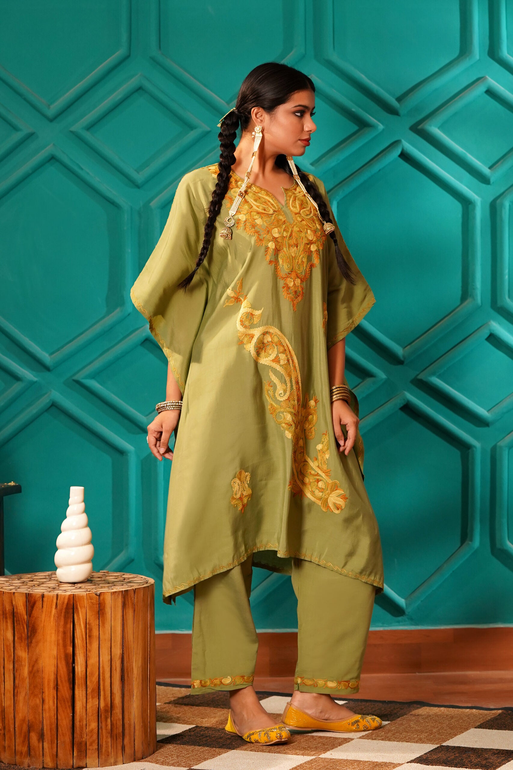 Regal & Heritage - KAFTAN-Muslin cotton Co-ord set-2pc - Imperial Sage