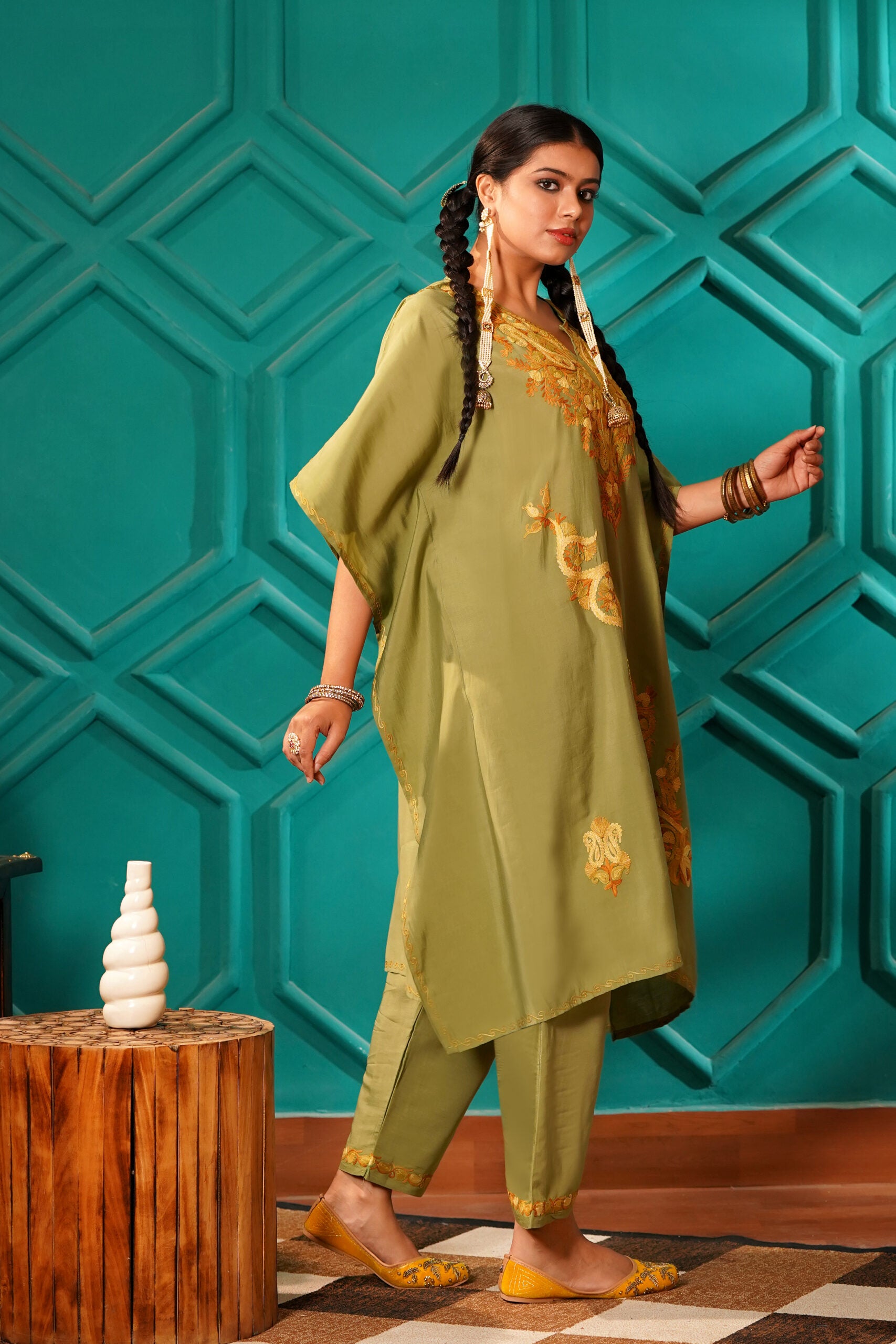 Regal & Heritage - KAFTAN-Muslin cotton Co-ord set-2pc - Imperial Sage
