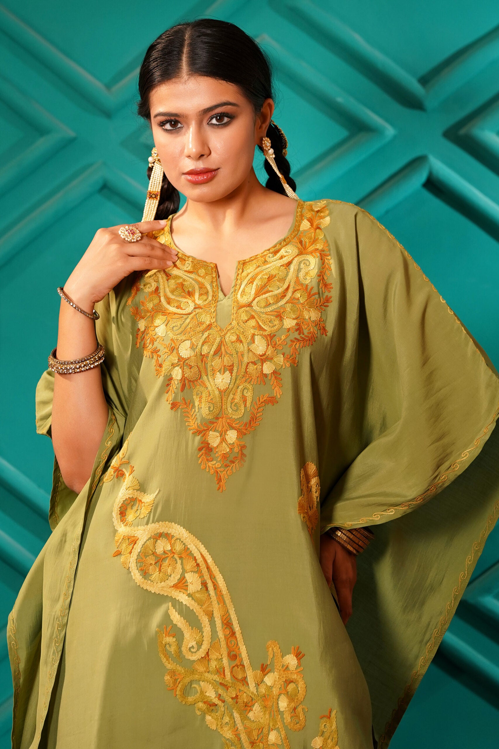 Regal & Heritage - KAFTAN-Muslin cotton Co-ord set-2pc - Imperial Sage