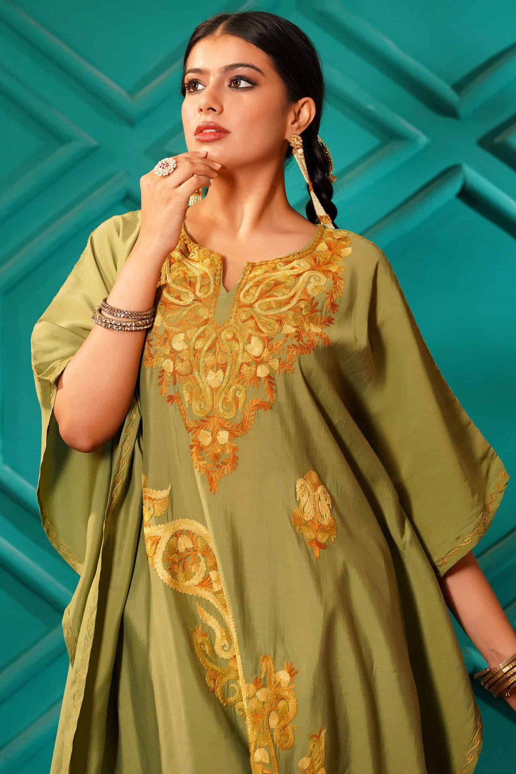 Regal & Heritage - KAFTAN-Muslin cotton Co-ord set-2pc - Imperial Sage
