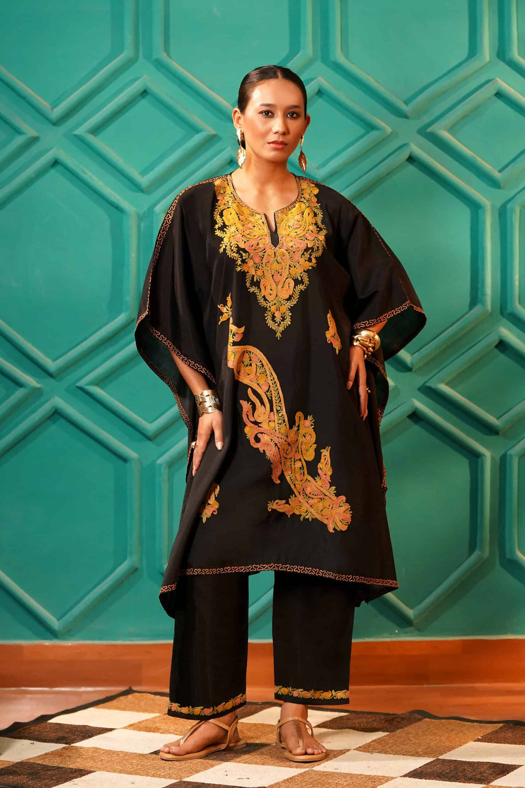 Regal & Heritage - KAFTAN-Muslin cotton Co-ord set-2pc - Midnight Obsidian