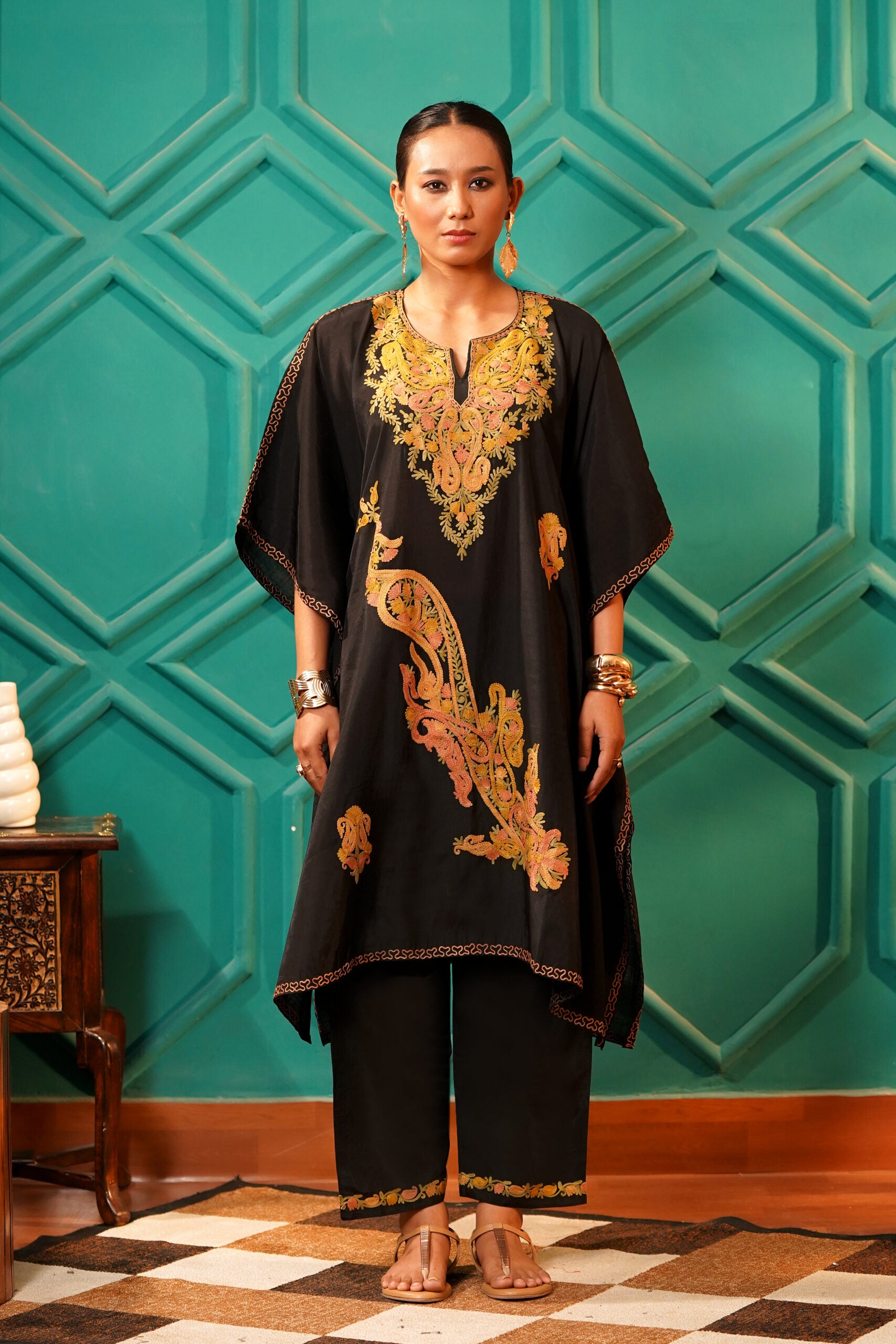 Regal & Heritage - KAFTAN-Muslin cotton Co-ord set-2pc - Midnight Obsidian