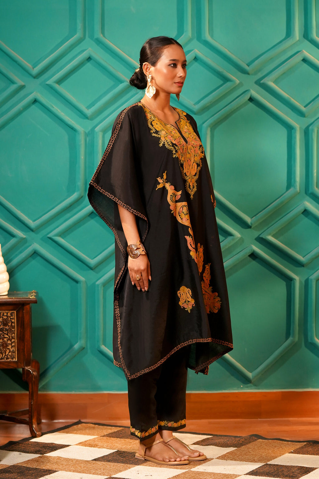 Regal & Heritage - KAFTAN-Muslin cotton Co-ord set-2pc - Midnight Obsidian
