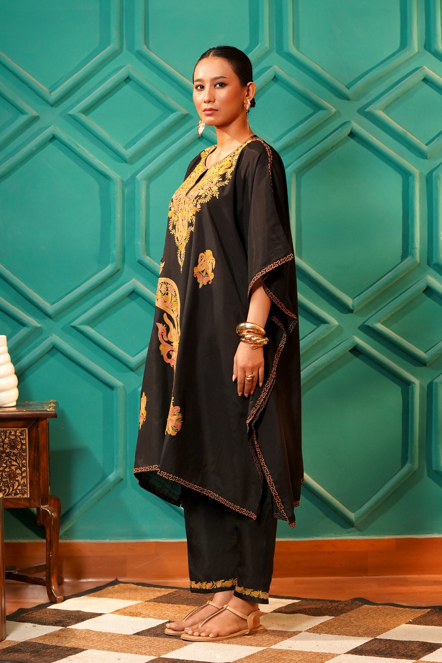 Regal & Heritage - KAFTAN-Muslin cotton Co-ord set-2pc - Midnight Obsidian