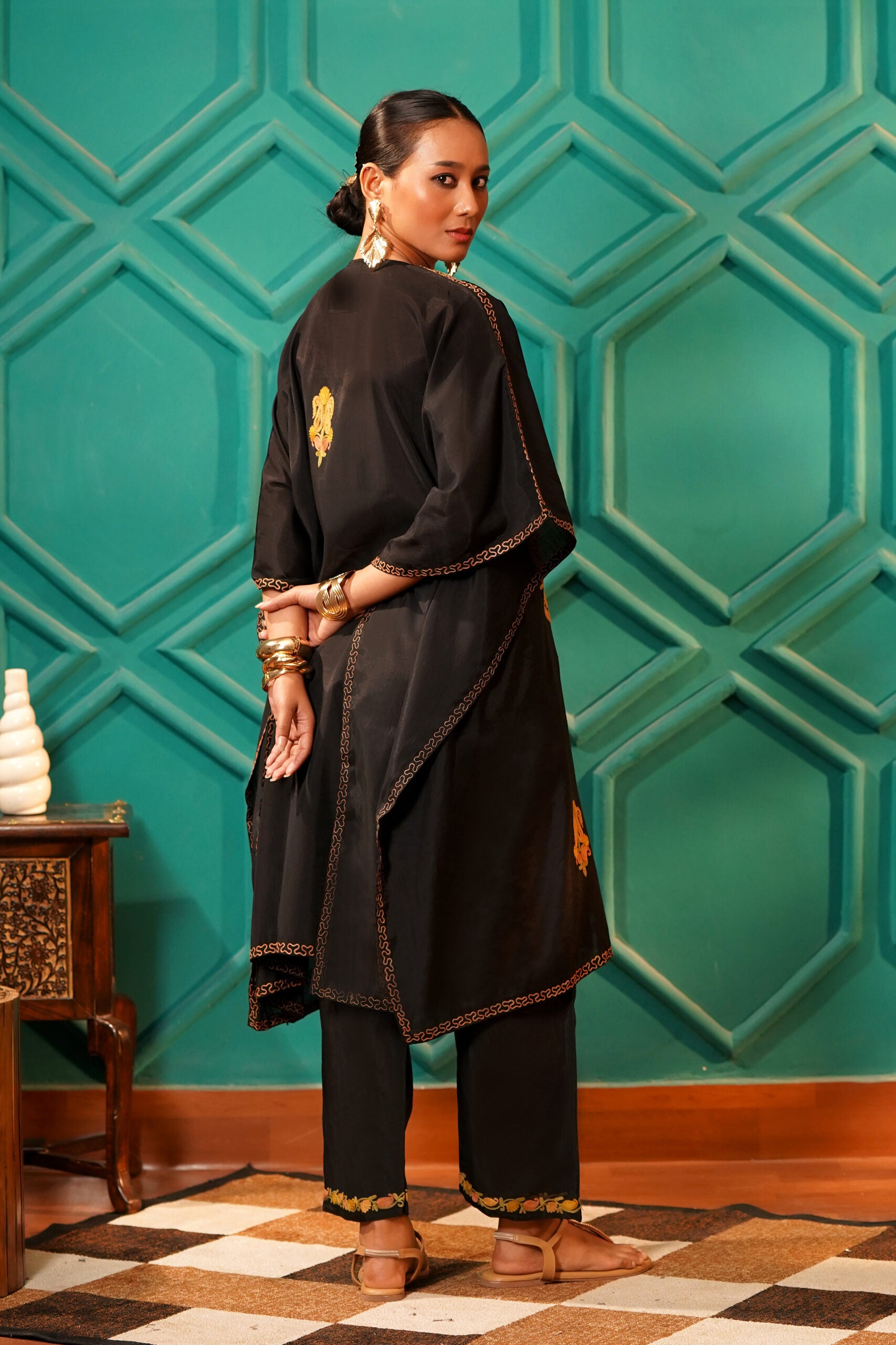 Regal & Heritage - KAFTAN-Muslin cotton Co-ord set-2pc - Midnight Obsidian
