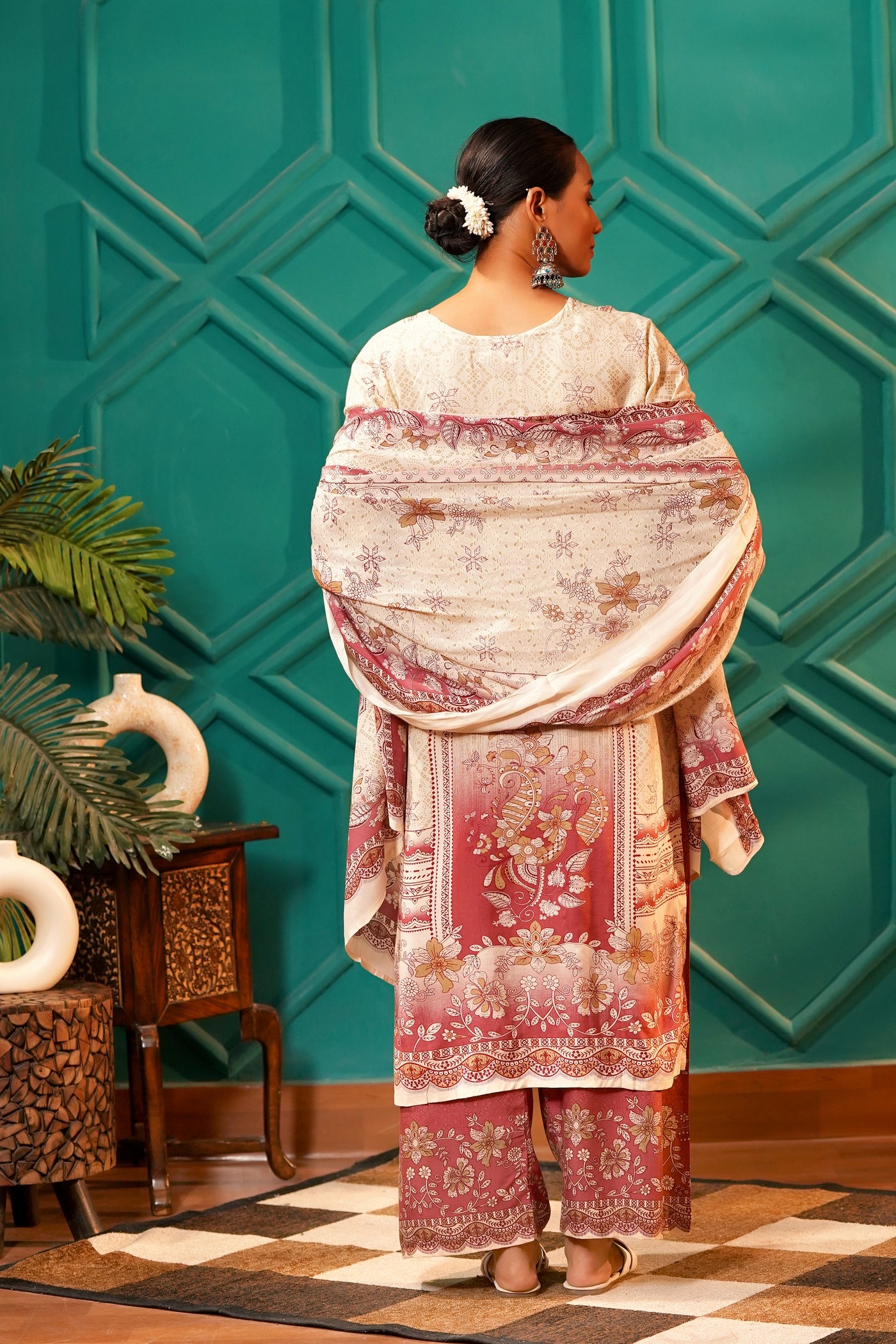Poetic & Heritage- Kashmiri Muslin Silk Print & Zari work sequence-3pc - Spiced Merlot