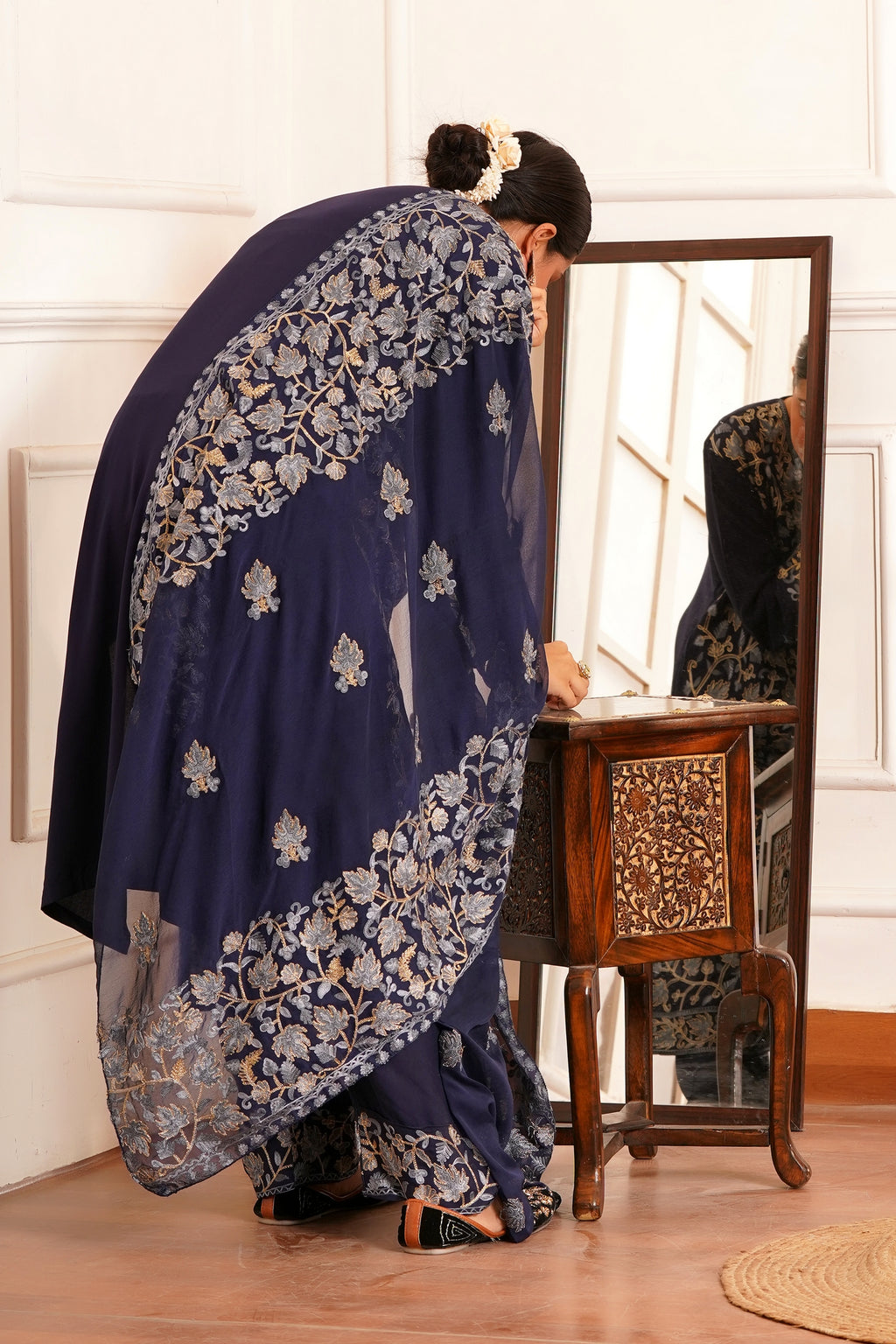 Regal & Classic- Rayon Kashmiri AARI Zari Work-3pc - Twilight Sapphire