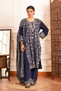 Regal & Classic- Rayon Kashmiri AARI Zari Work-3pc - Twilight Sapphire