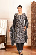 Regal & Classic- Rayon Kashmiri AARI Zari Work-3pc - Noir Platinum Black
