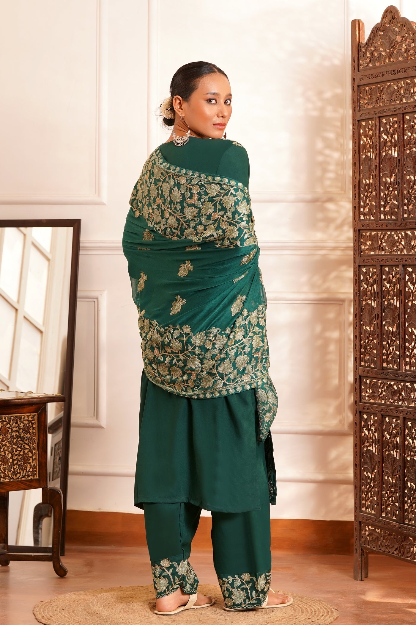Regal & Classic- Rayon Kashmiri AARI Zari Work-3pc - Imperial Jade
