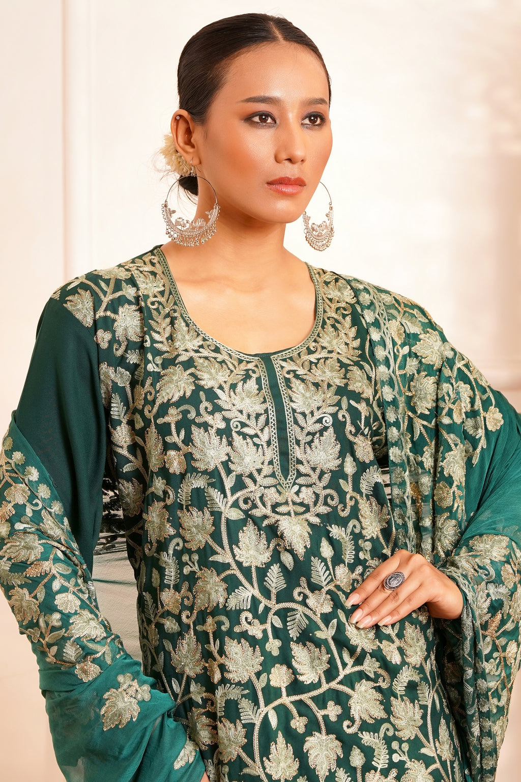 Regal & Classic- Rayon Kashmiri AARI Zari Work-3pc - Imperial Jade