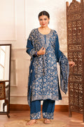 Regal & Classic- Rayon Kashmiri AARI Zari Work-3pc - Royal Venetian Blue