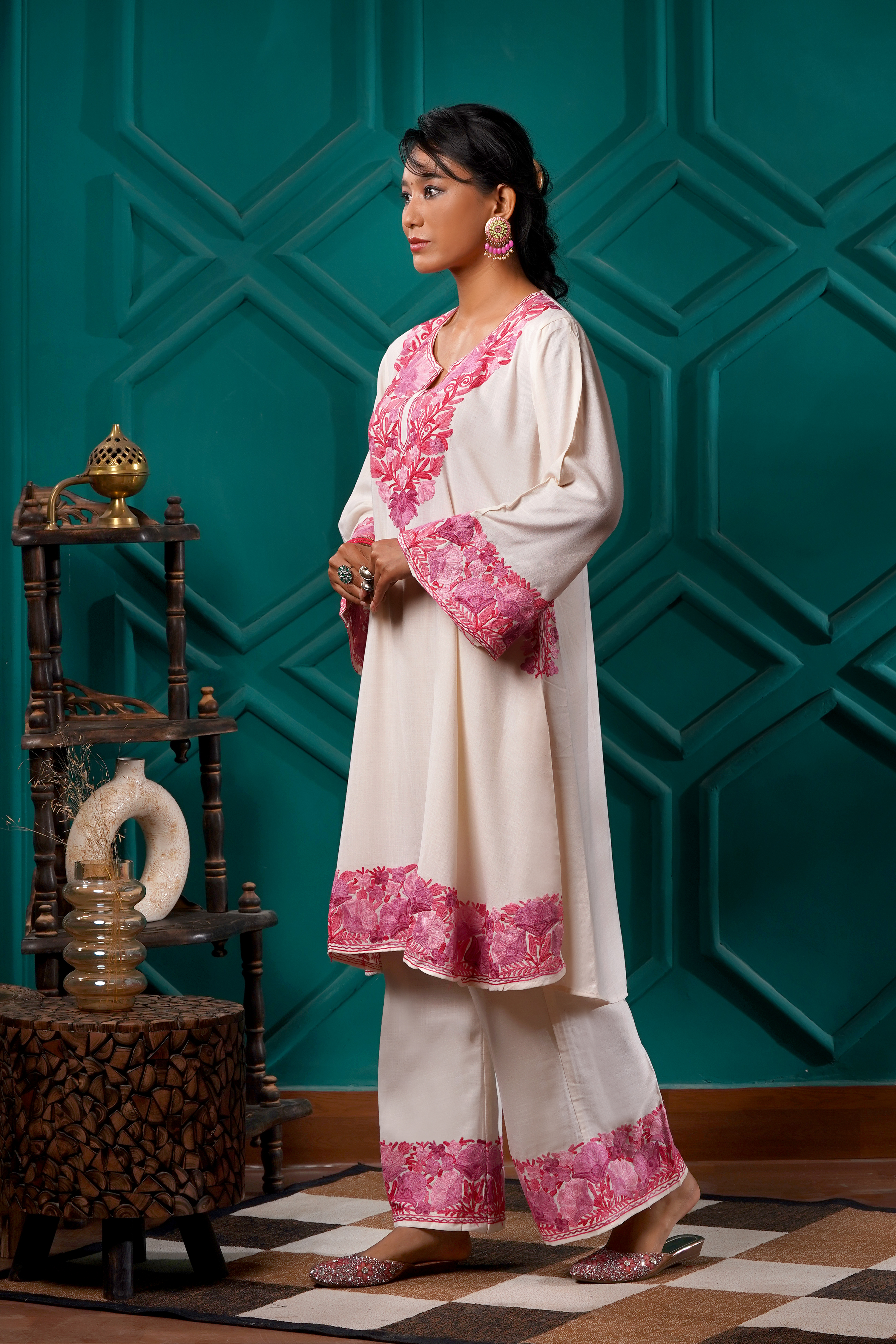 Kashmiri Bouquet Malai Cotton Tunic & Pant Set - Image 2