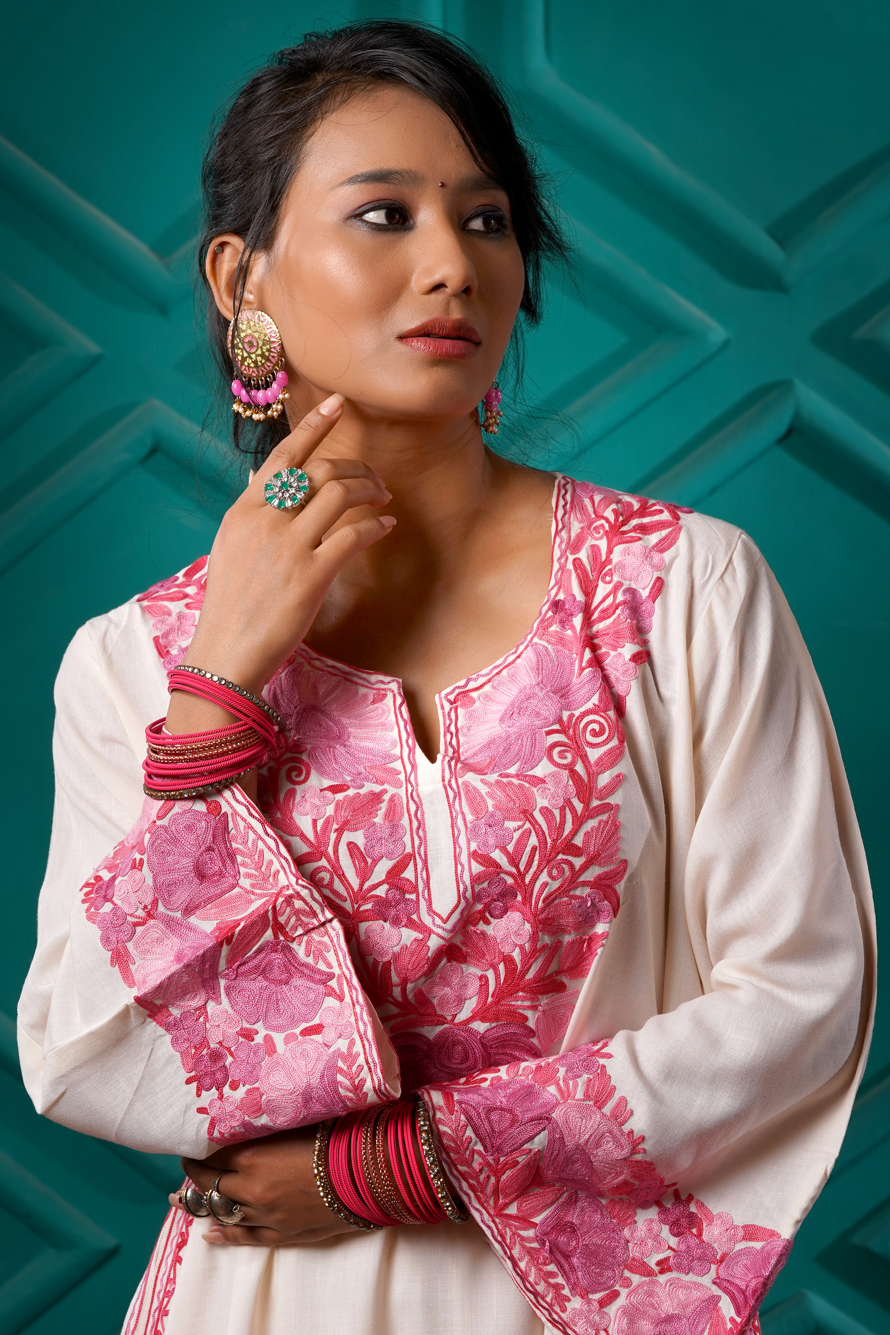 Kashmiri Bouquet Malai Cotton Tunic & Pant Set - Image 6