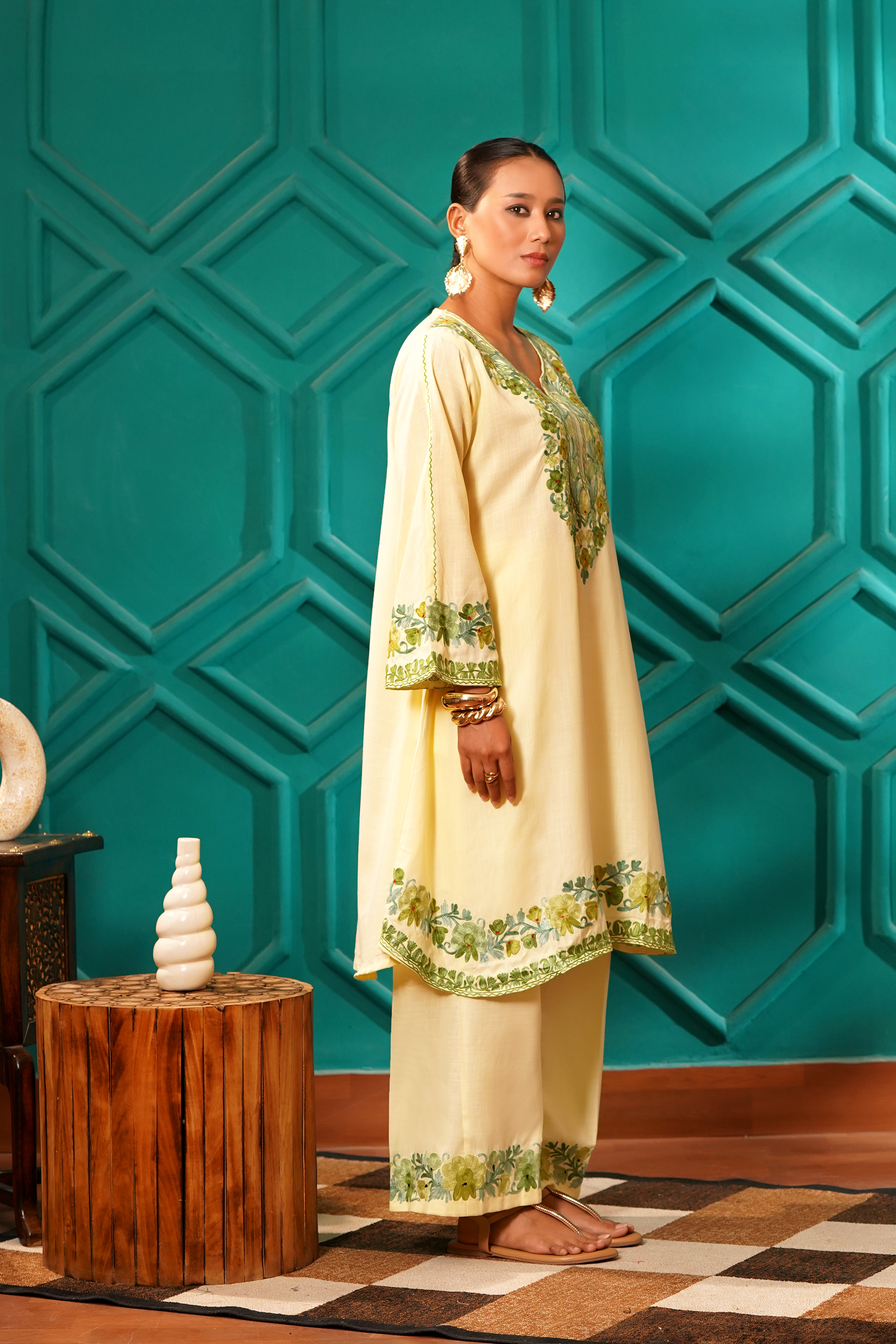 Kashmiri Bouquet Malai Cotton Tunic & Pant Set - Image 2