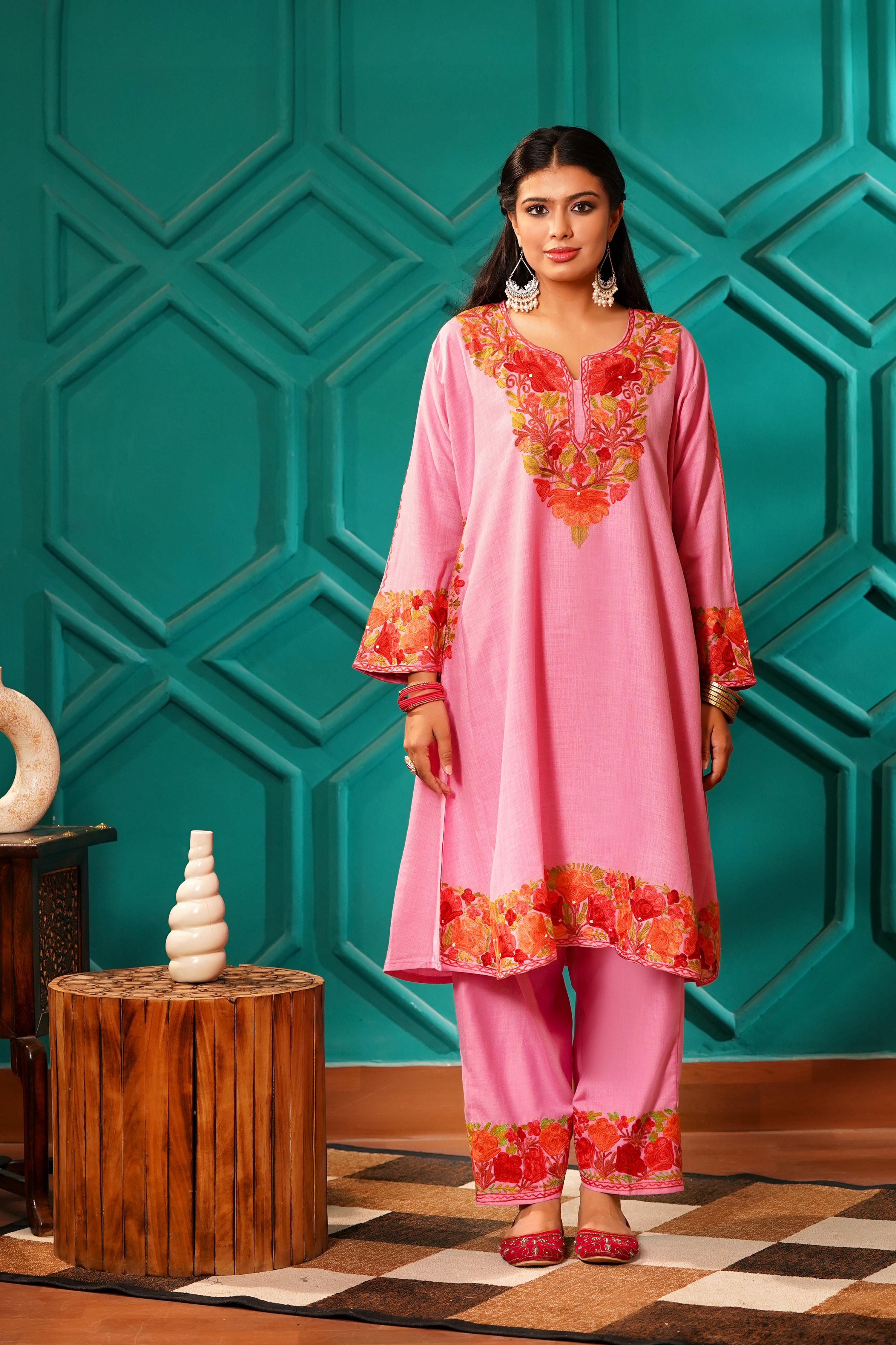 Kashmiri Bouquet Malai Cotton Tunic & Pant Set