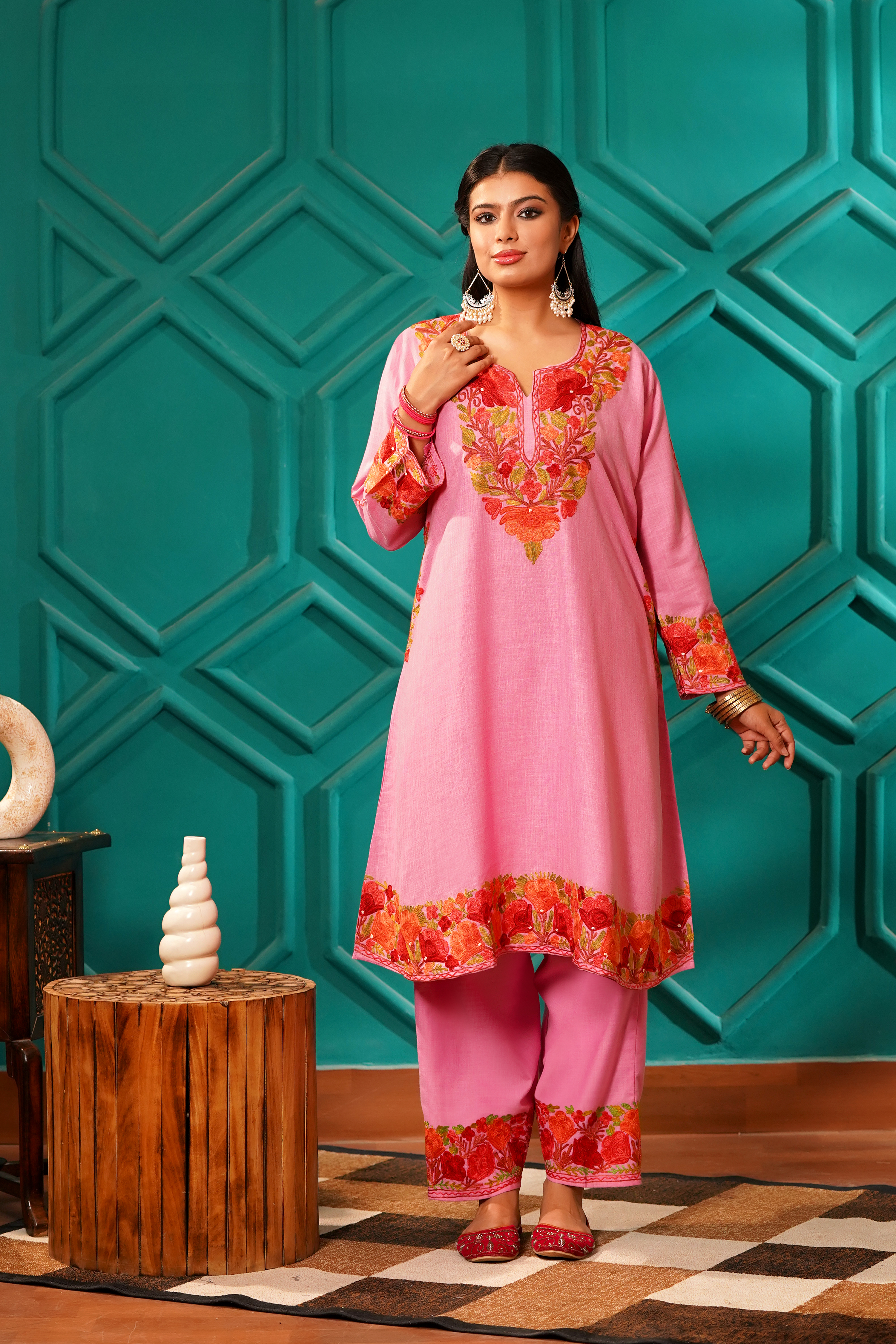 Kashmiri Bouquet Malai Cotton Tunic & Pant Set - Image 9